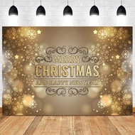 Gold Christmas Backdrop Merry Christmas Happy New Year Photography Background Golden Light Snowflake