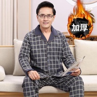 加厚中年男夾層冬天老人棉睡衣