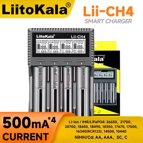 LiitoKala Lii-CH4 3.7V 18650 Battery Charger For 18350 26650 16340 RCR123 14500 1.2V Ni-MH Ni-Cd 2A 