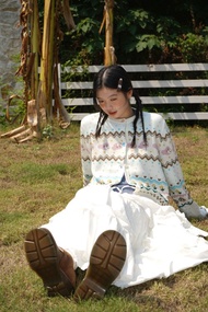 odd maker可愛小熊提花費爾島圓領毛衣開衫