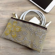 【金櫻】榻榻米邊飾 扁平迷你收納包 卡片夾 零錢包 日式風格 黃色 櫻花