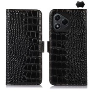全城熱賣 - 適用於Honor 400 Lite 側吸頭層牛皮雙色鱷魚紋手機皮套（黑色）