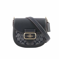 【COACH】Morgan 馬車LOGO織布拼接皮革馬鞍包-深藍