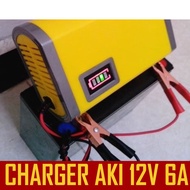Charger Aki, Cas Aki Otomatis / Charger Accu, Charger aki Mobil 6A - Kuning