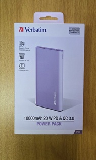 全新 Verbatim power bank 10000mah 20W PD & QC 3.0 充電器 (紫色) $128