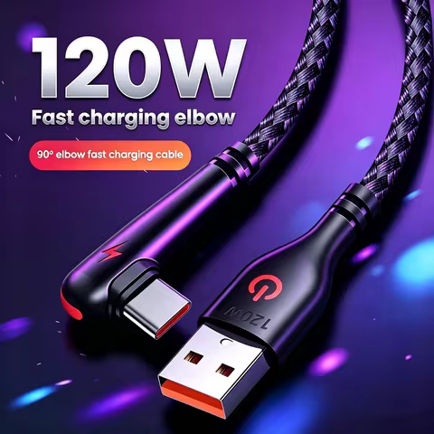 90° Elbow Design 120W Type C Fast Charging Cable For Xiaomi 17 Redmi POCO Huawei Honor VIVO iQOO Qui