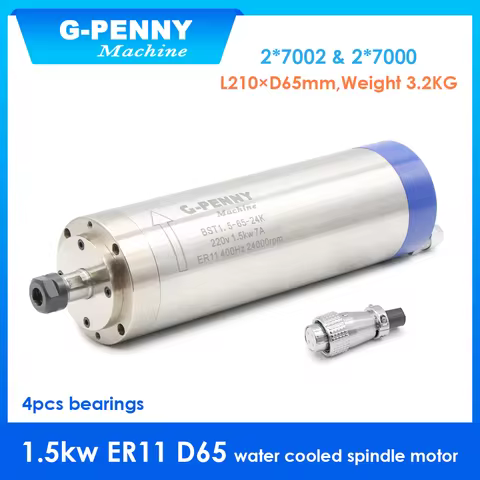 G-Penny 1.5KW ER11 Water Cooled Spindle Motor 65mm 400Hz 24000RPM 4 Bearings CNC Router Spindle for 