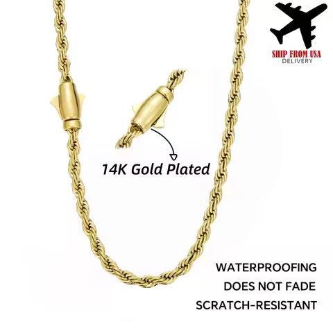 6mm 14K Gold Plated Cuban Link Chain Necklace for Men Stainless Steel Waterproof Gold Chain Secure C