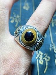 #興趣收藏好貨 極品黑炭眼蒙天珠戒指，925銀鑲嵌，活口可調9191