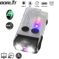 BORUiT V20-1 Keychain EDC LED UV Flashlight Type-C Rechargeable Torch Buzzer Work Light dengan Klip 