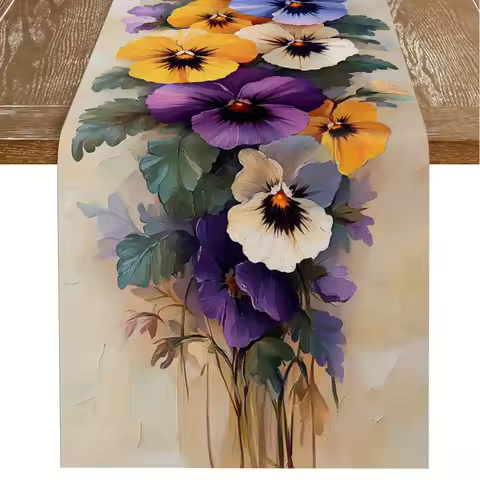 1pc, A Fresh Three-Color Pansy Table Runner, Exuding A Refreshing Vibe Like A Gentle Breeze on A Spr