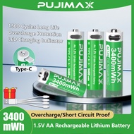 PUJIMAX 1.5v AA Battery Rechargeable  Type-c Charging Battery USB Interface Lithium  aa Battery 3400