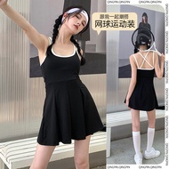 Fashion Badminton Tennis Dress Women Outdoor Running Sports Dress Jump Rope Frisbee Sports Skirt with Chest Pad Tennis Clothing