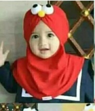 jilbab anak bayi motif mata elmo (1 bulan - 2 tahun ) - kerudung anak perempuan -jilbab anak terbaru