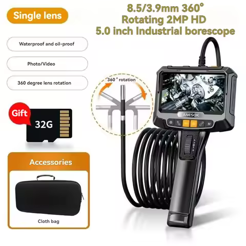 5"IPS HD Articulating Borescope 3.9mm 360° Steering Industrial Endoscope 8Led Inspection Snake Camer