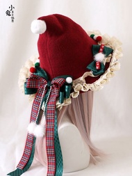 Original Christmas Witch Hat Lolita Lolita Christmas Bow Plush Lace Witch Hat Witch Hat