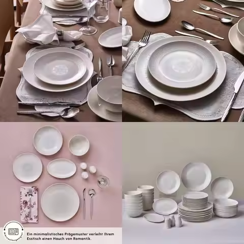 Elegant 53-Piece Bone China Dinnerware Set for 12, White, Durable, Dishwasher and Microwave Safe, Id