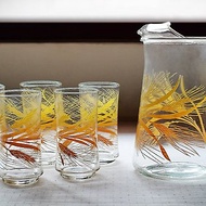 早期Libbey冷水杯壺套組-金黃麥穗 (餐具/舊物/玻璃)