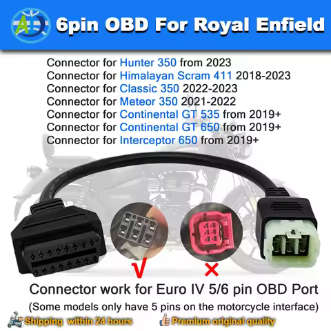 OBD Cable For Royal Enfield 6Pin For Interceptor 650cc/Continental GT 650cc/535cc/Hunter 350 Motorcy