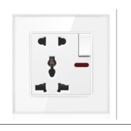 Smatrul Universal Switch Wall Socket White Wall 5 Hole Power Socket Plug with Switch Control Glass P