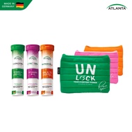 [3 หลอด+กระเป๋านุ่มนิ่ม] วิตามินเม็ดฟู่ Atlanta Cyncobal Vitamin B12 + Quercetin Vitamin C 1000 mg. 