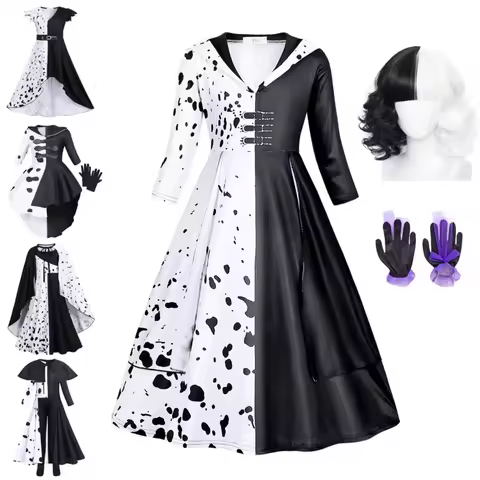 Bear House Jurebecia Girls Villains Cruella Deville Dress Up Costume Kids Movie Halloween Cosplay Ou