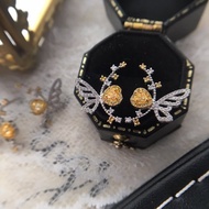 18K金白金黃鑽鑽石耳環- 心形黃鑽蝴蝶設計