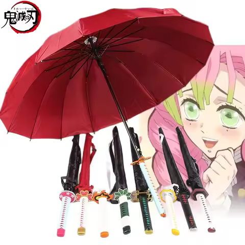 Demon Slayer Mitsuri Katana Umbrella Tanjirou Long Rain Black Parasol Real Japanese Katana Samurai S