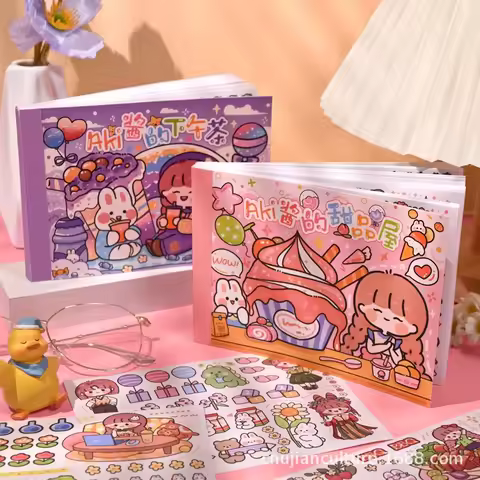 50 Sheets Hand Account Sticker Material Book Cute Cartoon Girl Goo Card Sticker Hand Account Sticker
