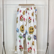 Oversized Fashion Pants Italian Silk Digital Print Long Legs.