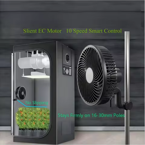BAVAGREEN Waterproof Silent EC Motor Grow Tent Fan 10 Speeds Smart Control Auto Oscillating Clip Fan