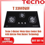 Tecno cooker hob T 3388TGSV | T3388TGSV | 3-Burner 90cm Glass Cooker Hob with Inferno Wok Burner Technology