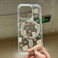 Full Screen Bow Dog Compatible with iPhone15PROMax/Shockproof 14/Transparent/13/Shockproof 12 Magnet