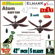 [2 unit] Elmark Baby Fan Atom 42 inch Ceiling Fan with Remote Control | 5 ABS blades | AC Motor | Midnight Caramel ((Pwp Installation))