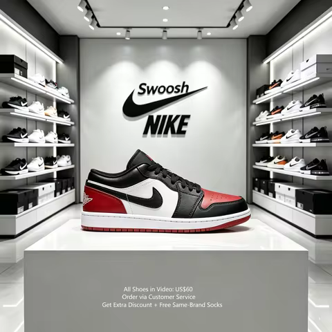 Nike Air Jordan 1 Low AJ1 Black Red Toe Unisex Casual Sneakers 553558-161