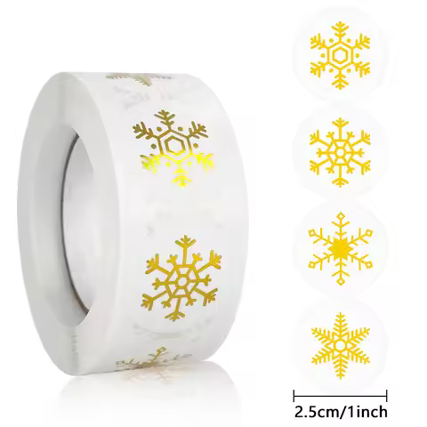 50-500Pcs Gold Snowflake Christmas Stickers Candy Bag Envelopes Sealing Label Sticker Christmas Gift