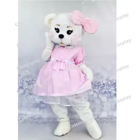 Pink Dress Teddy Bear Mascot Costume Anime Cosplay White Bear Halloween Carnival Party Events Adult 