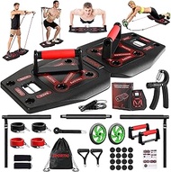 Push Up Board, Portable Strength Training Equipment, 18 Fitness Accessories with Resistance Bands, Ab Roller Wheel, Jump Rope, Full Body Workout &amp; Exercise at Home