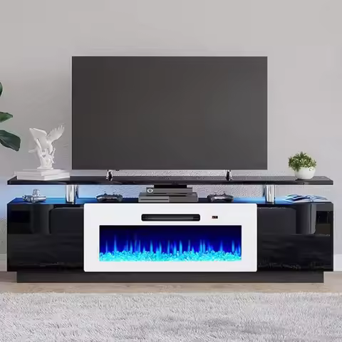 Fireplace TV Cabinet with 36 Inch Fireplace, 70 Inch Modern Fireplace Entertainment Center LED Light