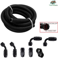 Modified pieces 10FT AN6-6AN Black Nylon Braided Fuel Line Hose Clamp Oil Pipe Connector