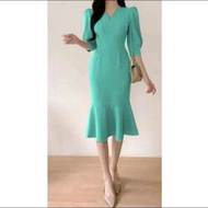 novie dress scuba terbaru gaun wanita baju perempuan pakaian remaja korean style V-Neck casual dewas