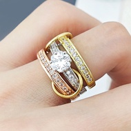 Luxury Wedding Spinelli Rings Women Shiny Full Zircon 3 Color Interlocked Triple Ring Stack Set Fing