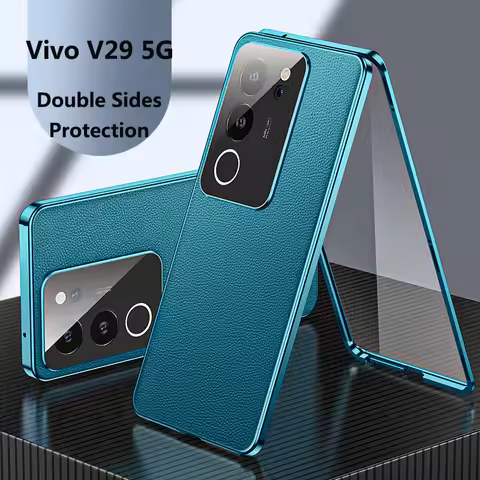 Vivo V29 5G V2250 Case 360 Full Protection Front Clear Tempered Glass Case with Back PU Leather Cove