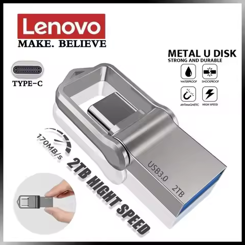 Lenovo 2TB 2 in 1 OTG USB-C Flash Pen Drive Metal Memory Stick Usb 3.0 flash Disk 1TB 512GB USB3.0 D