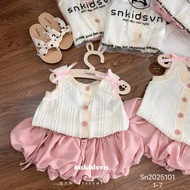 SN14 Set bộ bé gái Set áo ren dệt cúc hồng chân váy bí cho bé gái