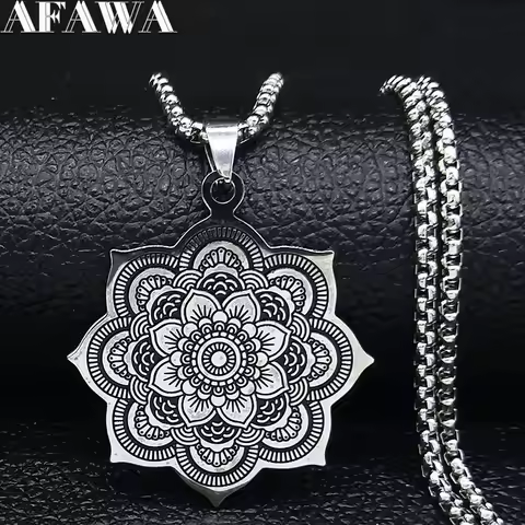 Mandala Flower of Life Stainless Steel Datura Stramonium Necklace for Women Silver Color Necklaces J