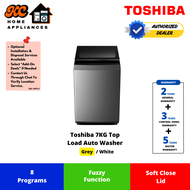 Toshiba 7KG Auto Washing Machine | 8 Programs | Soft Close Lid | AW-M801AM(WW) / AW-M801AM(SG) | 2 Y