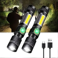 2 Sets Powerful LED Flashlight Mini Magnetic High Power Tactical Torch 4 Mode USB Rechargeable Campi