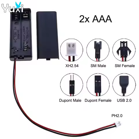 YuXi AAA 2 Slot Battery Holder 3V Battery Box Case With On/Off Switch With PH2.0 XH2.54 SM Dupont US
