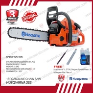 Husqvarna 353 51.7CC 3.3HP 18" Chainsaw FOC Husqvarna 2T OIL 1L Oregon files x3 & Oregon Flat files